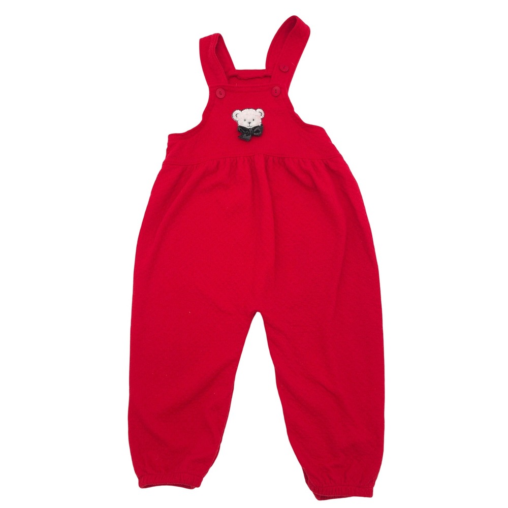 Vintage Healthtex Girl's Red Bubble Overalls Size 24 Months